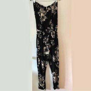 Vava ReVaVa Black and Ivory Floral Strapless Jumpsuit